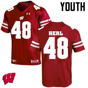 Youth Wisconsin Badgers NCAA #48 Mitchell Herl Red Authentic Under Armour Stitched College Football Jersey GX31Q87PA